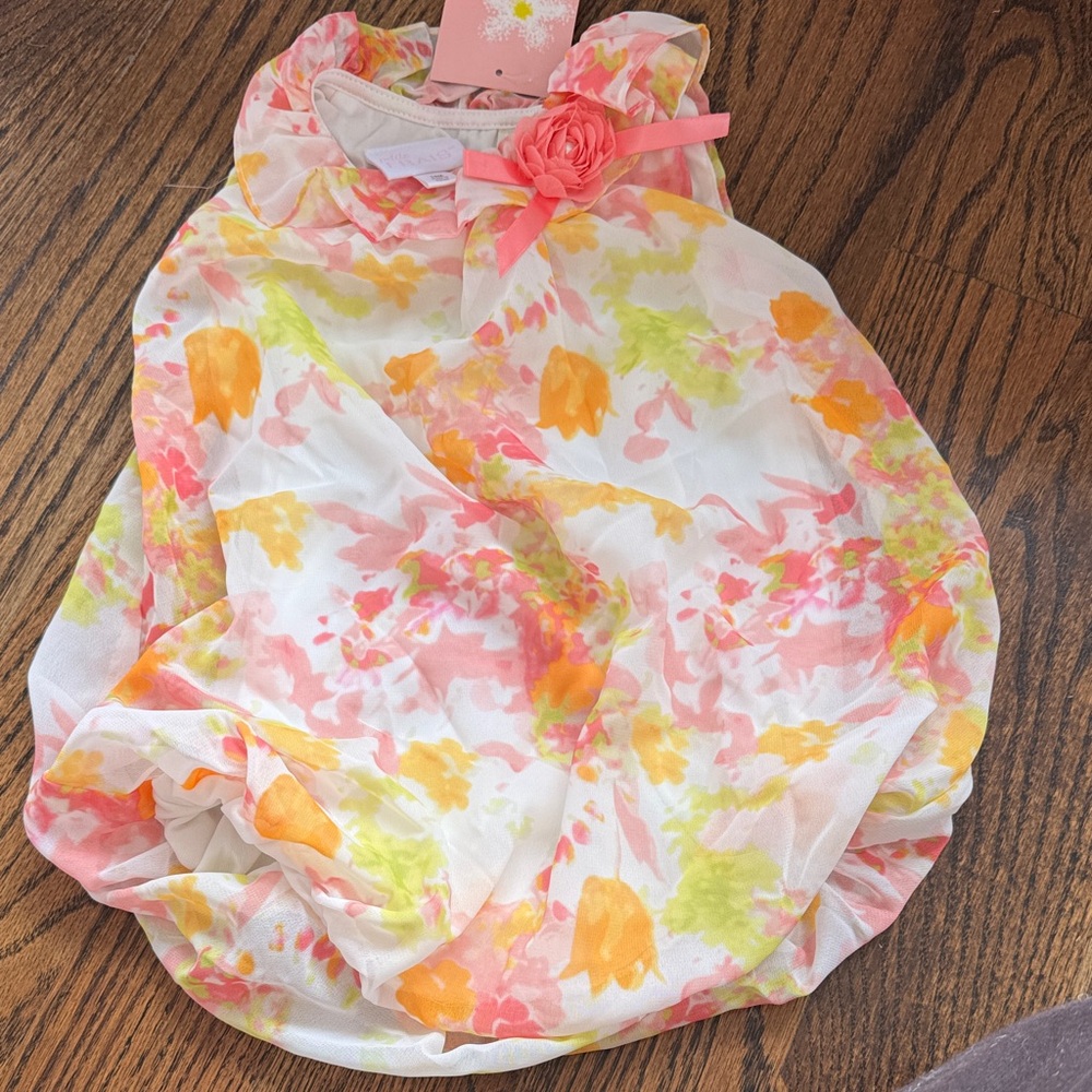 Petite Frais Kids Bubble Romper with Pink and Orange flowers- 18 months